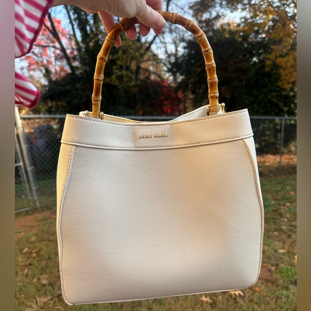 Anne Klein Cream Bamboo-Handle Tote Bag